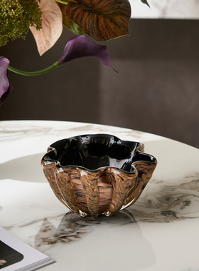 轻奢中古风棕调玻璃果盘摆件好物