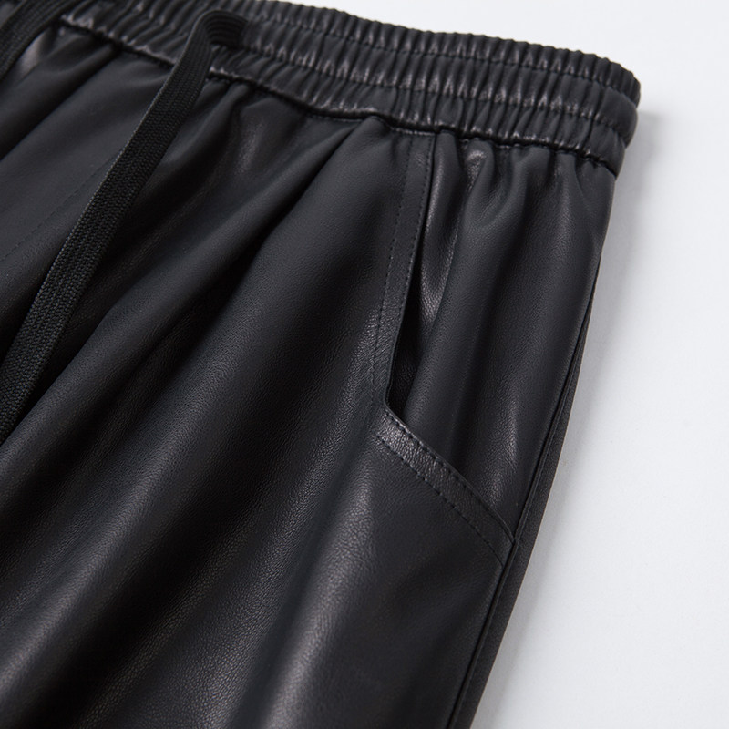 真皮皮裤女九分裤2025秋季新款松紧高腰绵羊皮阔腿裤宽松直筒裤子,淘宝优惠券,粉丝福利购,淘宝优惠卷