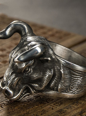 生肖牛戒指复古霸气银色牛头戒子