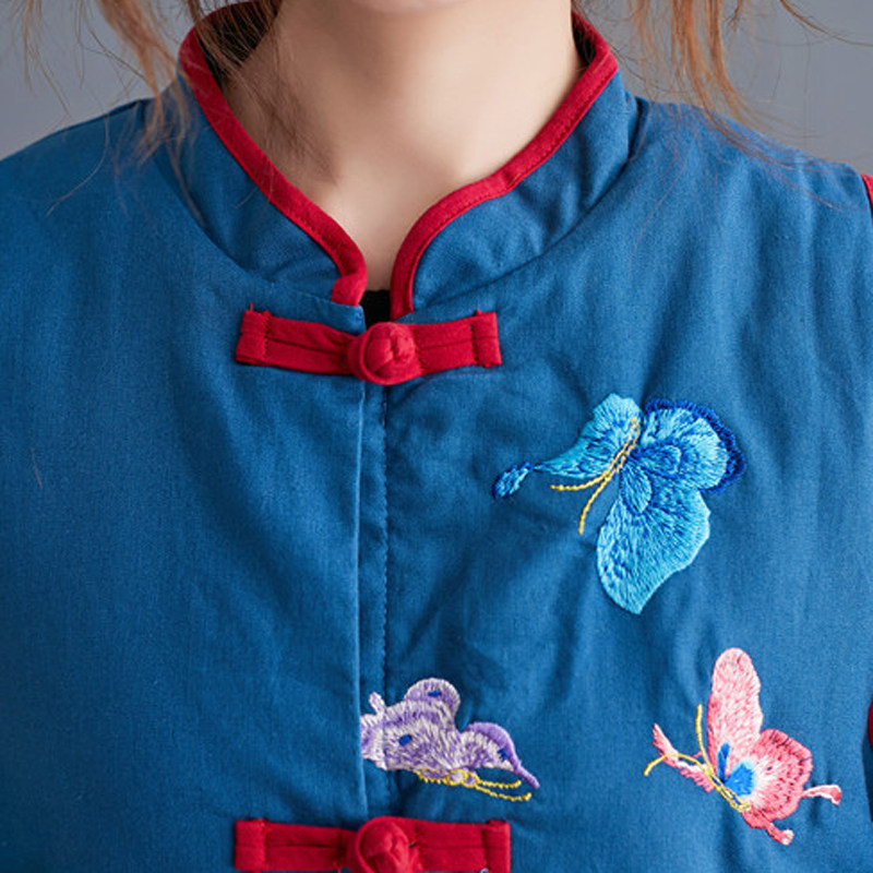 民族风中长款秋冬新款棉麻刺绣马甲 媚娇兰大码女装