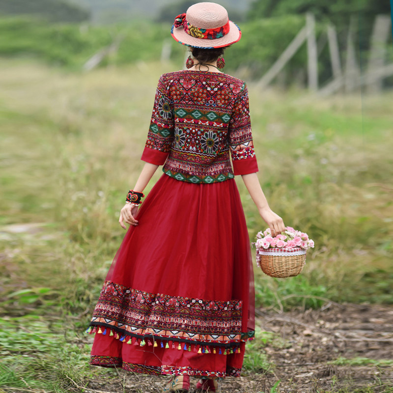 胖mm碎花民族风连衣裙 媚娇兰大码女装