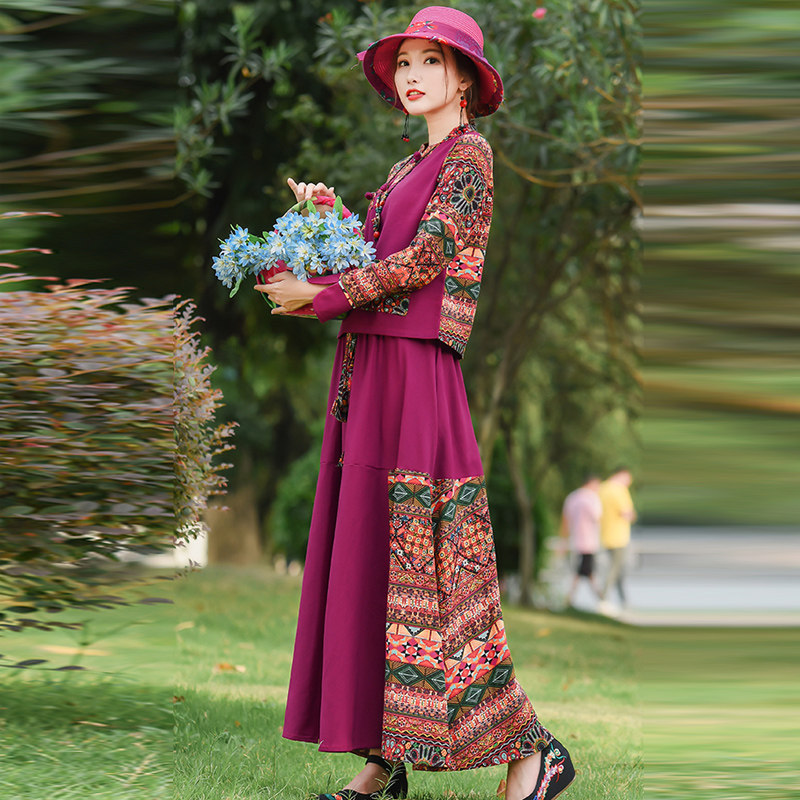 大码女装民族风碎花半身裙子两件套 媚娇兰大码女装