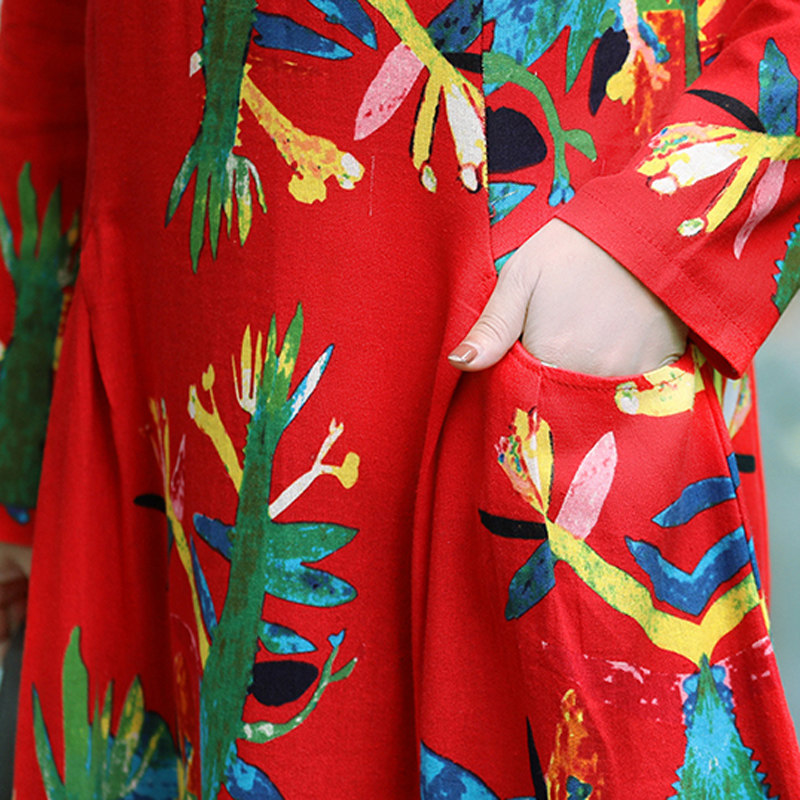 大码女装复古棉麻碎花春秋冬连衣裙 媚娇兰大码女装