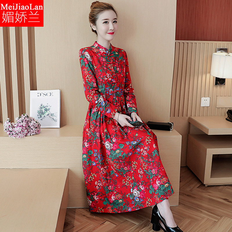 民族风碎花裙子女装遮肚 媚娇兰连衣裙