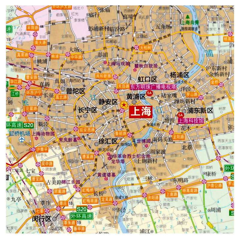 2024新版上海地图 上海市交通旅游图 上海城区图公交地铁旅游地图 城区街道详图 - 图0