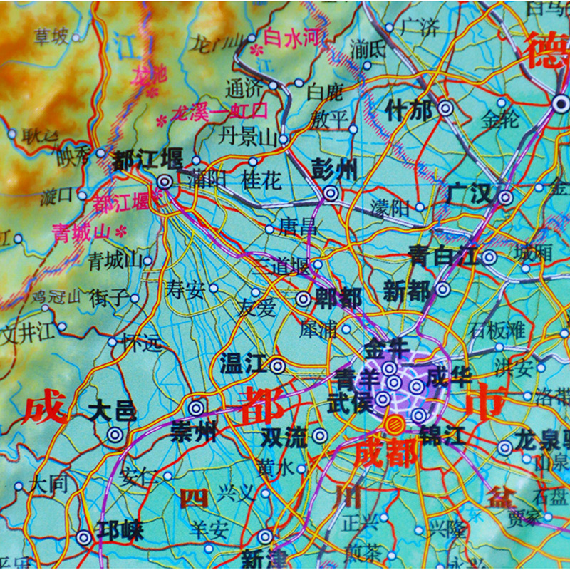 【精雕】四川省地图3d立体地形图 青藏高原 横断山脉 云贵高原 秦巴山地 四川盆地 成都地图出版社