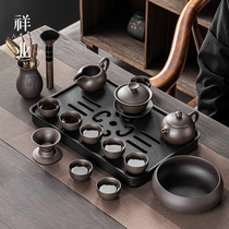 Whole set of Purple Sands Siesch Pot Kung Fu Tea Furniture Home Light Lavish Modern Storage Row Double Use Tea Tray Suit Tea Cup Tea Cup Tea Cup