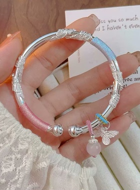 年轻款足银手镯女带吊坠小众百搭