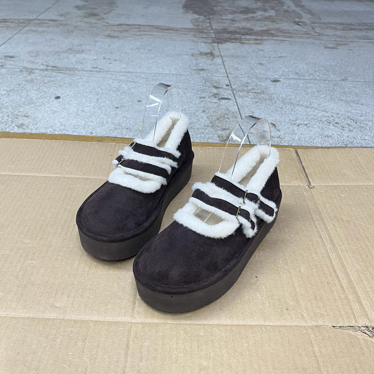 外贸原单女鞋新款时尚休闲圆头厚底毛毛单鞋舒适加绒松糕底博肯鞋,淘宝优惠券,粉丝福利购,淘宝优惠卷