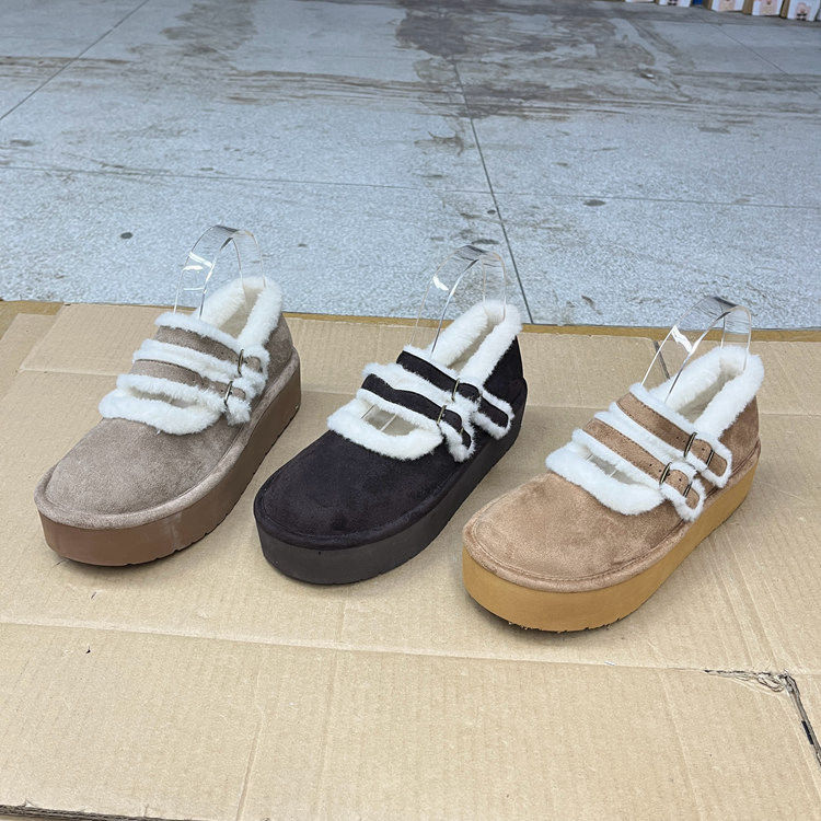 外贸原单女鞋新款时尚休闲圆头厚底毛毛单鞋舒适加绒松糕底博肯鞋,淘宝优惠券,粉丝福利购,淘宝优惠卷