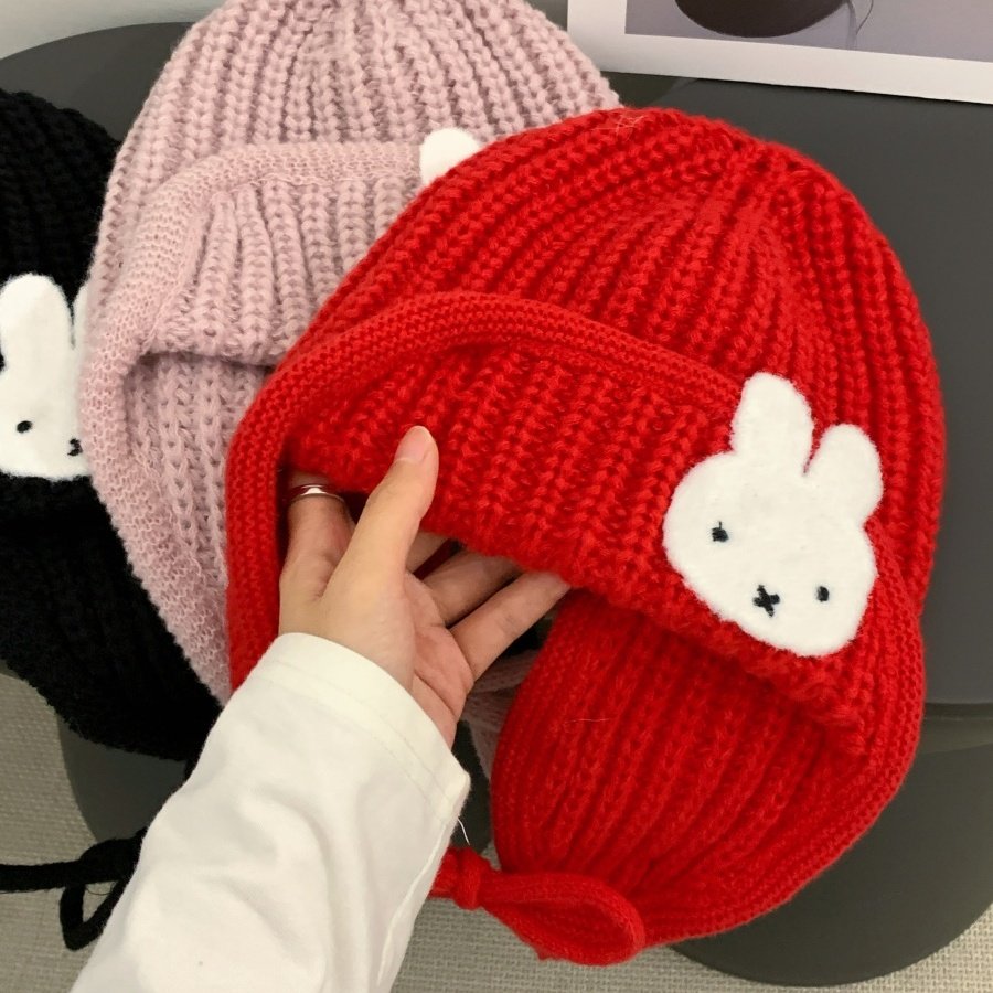 红色米菲兔针织毛线帽女生冬保暖飞行员帽子防寒护耳显脸小雷锋帽,淘宝优惠券,粉丝福利购,淘宝优惠卷