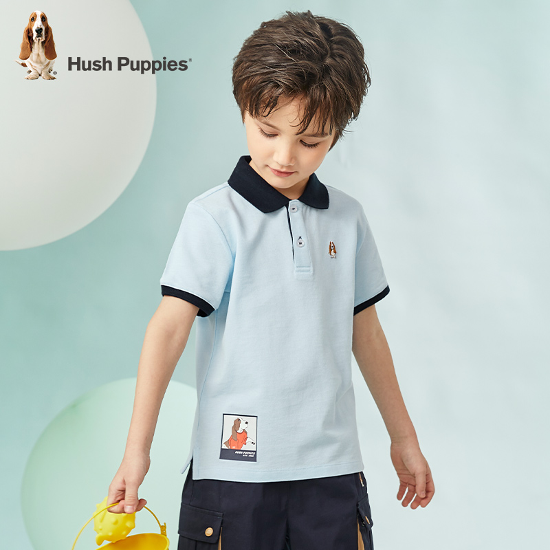 Hush Puppies 暇步士 纯棉 男童翻领撞色短袖POLO衫 双重优惠折后￥69包邮 105~170码4色可选