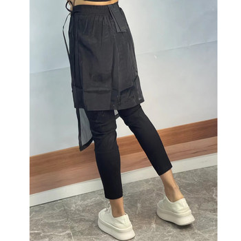 2023 Spring and Autumn New Style Patchwork Mask Pants Women's Elastic Waist Elastic Slimming Fake two-piece Apron Nine Points Small Leg Pants