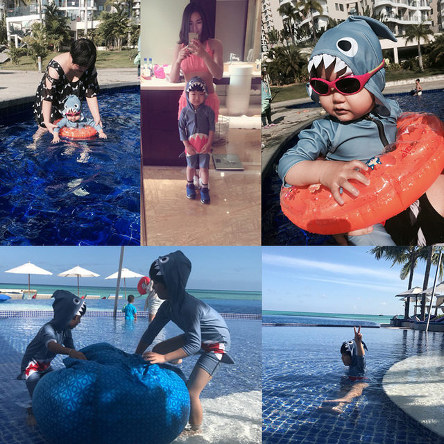 Korean cute shark long-sleeved sun protection children's swimsuit