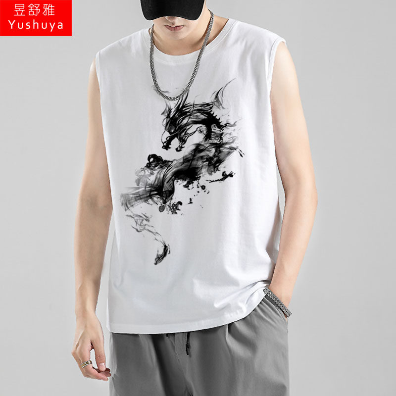 中国风水墨风龙图腾飞无袖纯棉背心 昱舒雅T恤