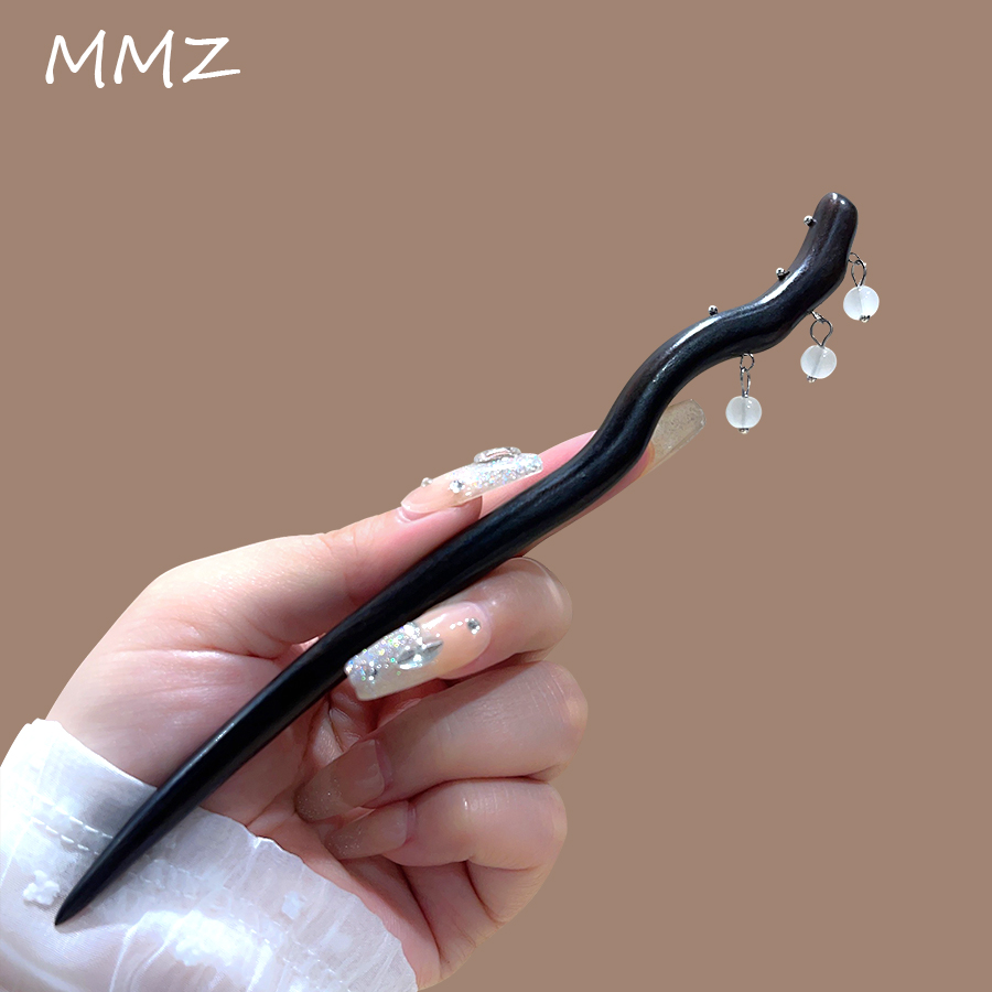 黑檀木发簪女高级感木质步摇流苏手工簪子日常简约现代盘发新中式