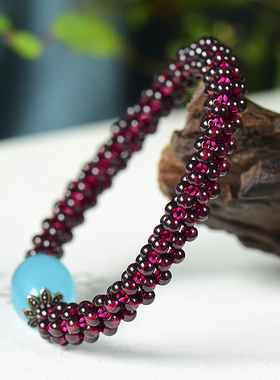 小颗粒石榴石编织红送民族风手链