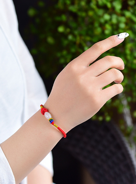 翡翠玉转运珠红绳手链情侣款手工