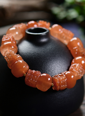 天然红兔毛水晶财运貔貅手链男女