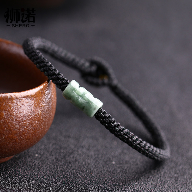 翡翠玉石路路通红绳手工编织手链 狮诺手链