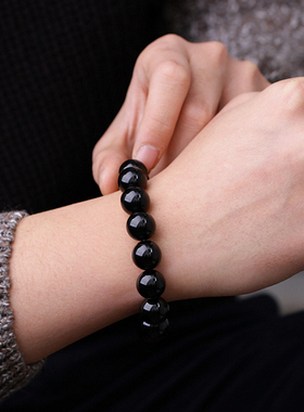 黑玛瑙佛珠送男友礼物单圈手串