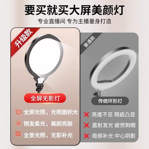 【全屏无影】直播补光灯主播专用LED拍照摄影灯专业室内柔光圆形打光灯美颜拍摄平板灯圈面光直播间灯光设备 - 图0