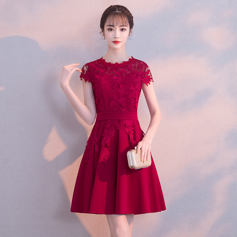 新娘2022新款冬季酒红色蕾丝敬酒服 缇姿婚纱礼服/晚装