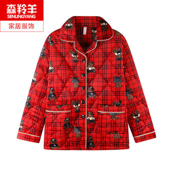 Pajamas single top women's flannel winter plus velvet thickened coral velvet quilted long-sleeved home clothes can be wear ນອກ