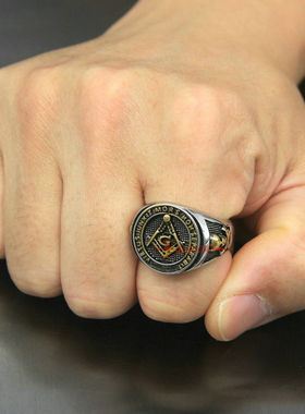 欧美戒子不锈钢霸气共济会复古男