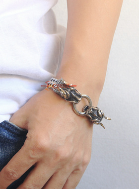 男士复古钛钢龙头饰品霸气风手链