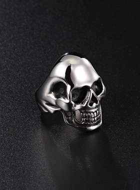 欧美钛钢骷髅头朋克风男士戒指