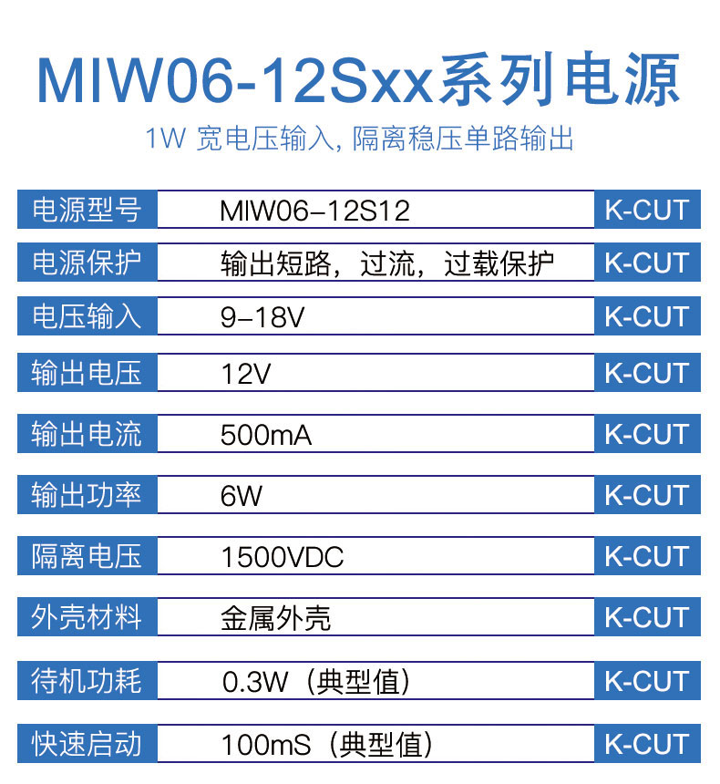 MIW06-12S12宽压9-18V转12V500mA6W稳压单路输出 DC-DC电源模块-图2