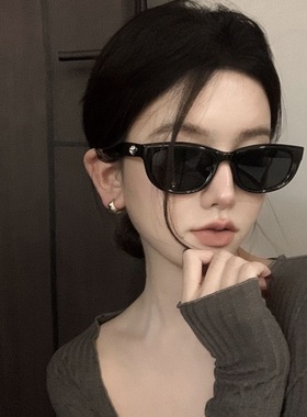 多巴胺猫眼y2k墨镜女款高级感方圆脸小框黑色太阳眼镜潮时尚方脸