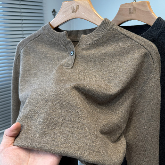American thin henley collar sweater for men