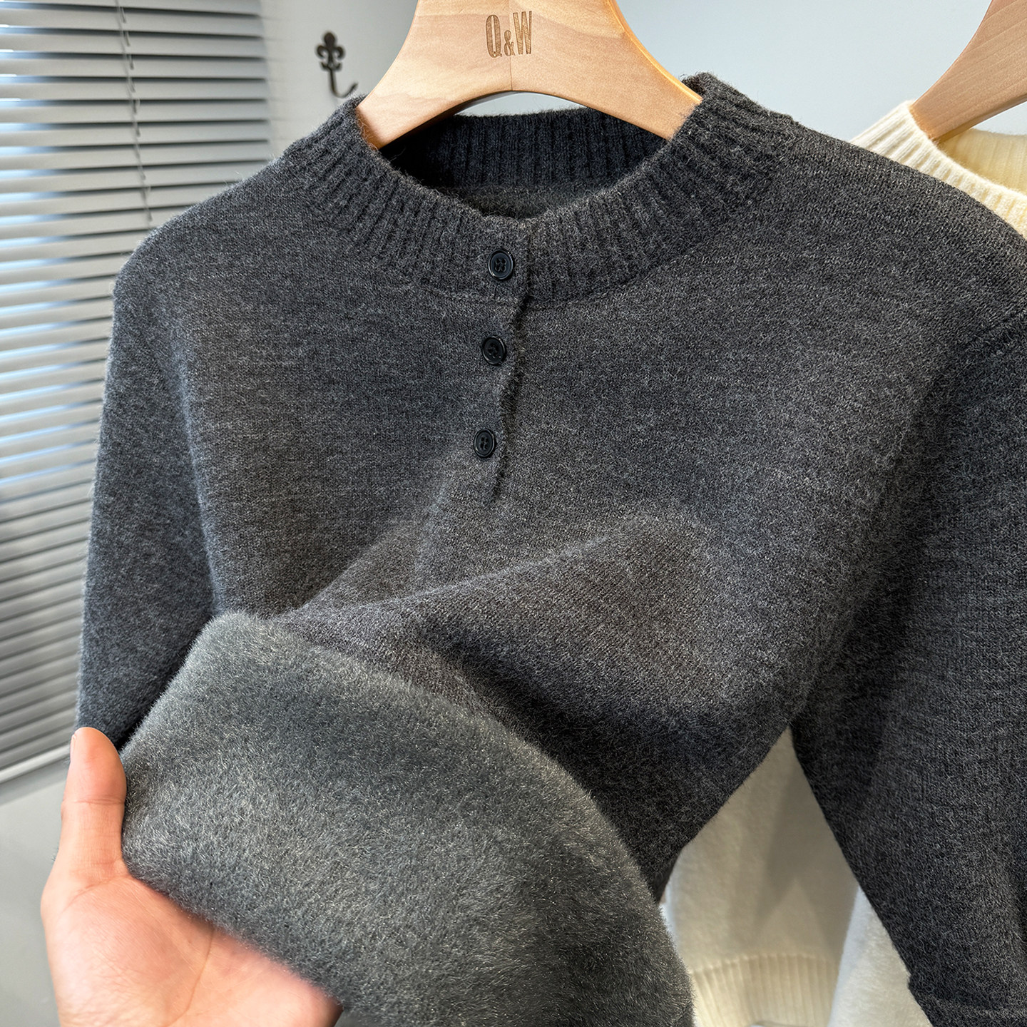 一体绒加绒加厚毛衣男青年冬季休闲门筒亨利领针织打底衫套头内搭,淘宝优惠券,粉丝福利购,淘宝优惠卷