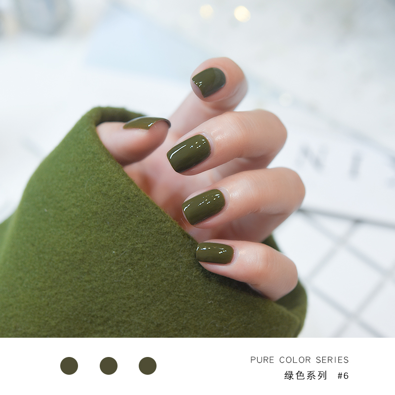 一然化妆品旗舰店一然网红款指甲油女持久可撕拉免烤快干无毒无味孕妇牛油果绿色系3