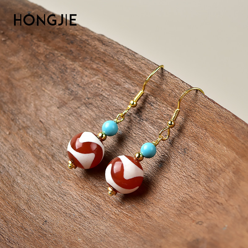 天珠耳坠天然西藏真品红肉虎牙三眼散珠子玛瑙s925银圆珠耳环耳饰,淘宝优惠券,粉丝福利购,淘宝优惠卷