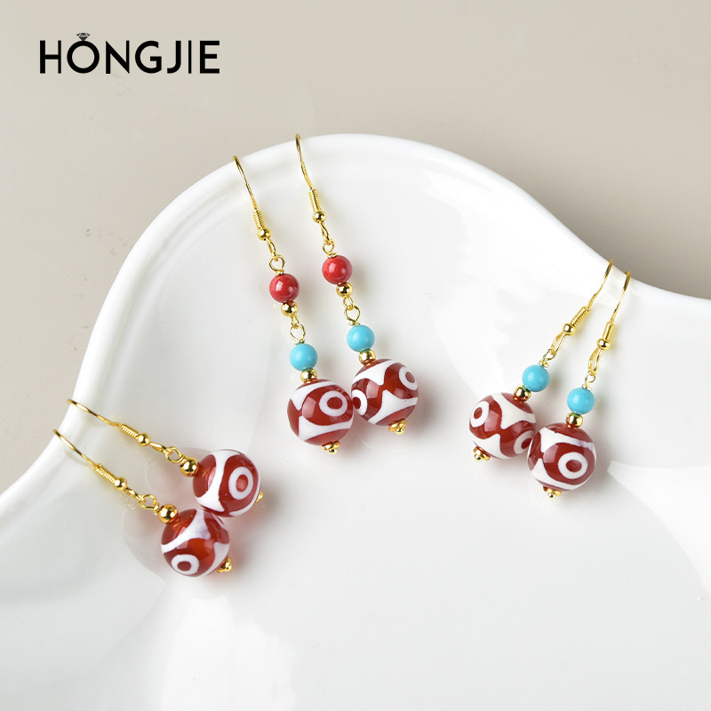 天珠耳坠天然西藏真品红肉虎牙三眼散珠子玛瑙s925银圆珠耳环耳饰,淘宝优惠券,粉丝福利购,淘宝优惠卷