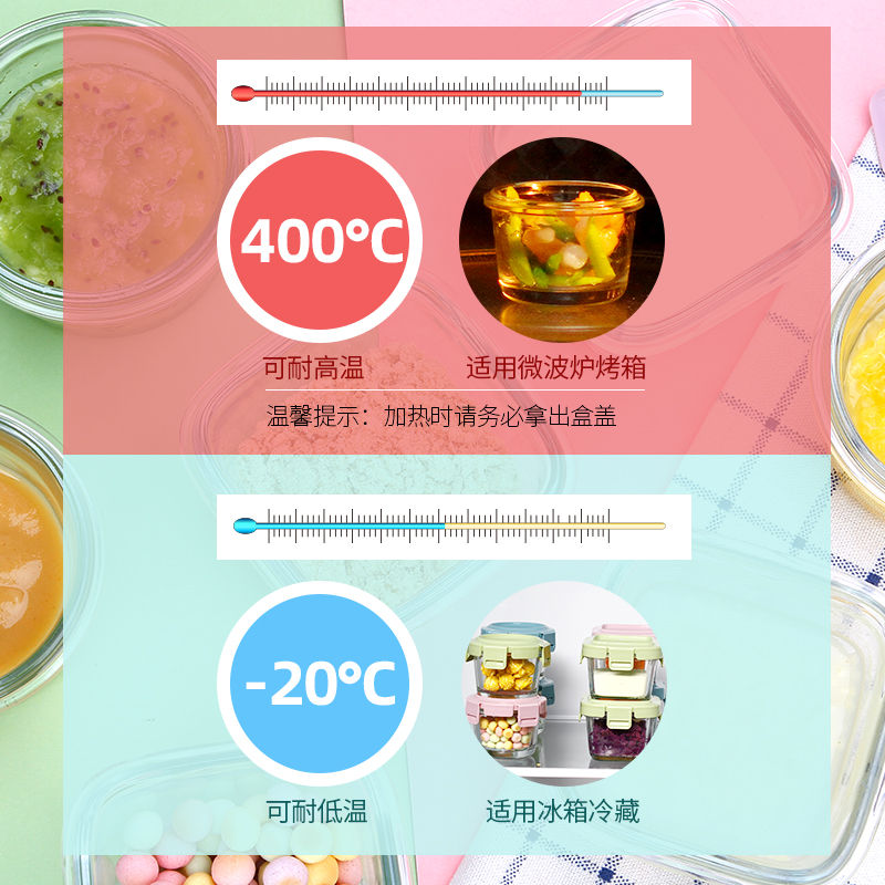 宝宝辅食碗玻璃防潮保鲜盒食品婴儿童迷你便携外出密封冰箱可蒸煮-图0