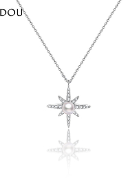 阿吉豆项链女款八芒星珍珠锁骨链
