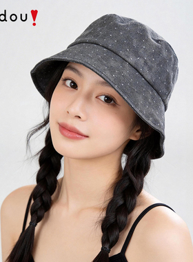 阿吉豆女款炭灰烫钻渔夫帽遮阳帽