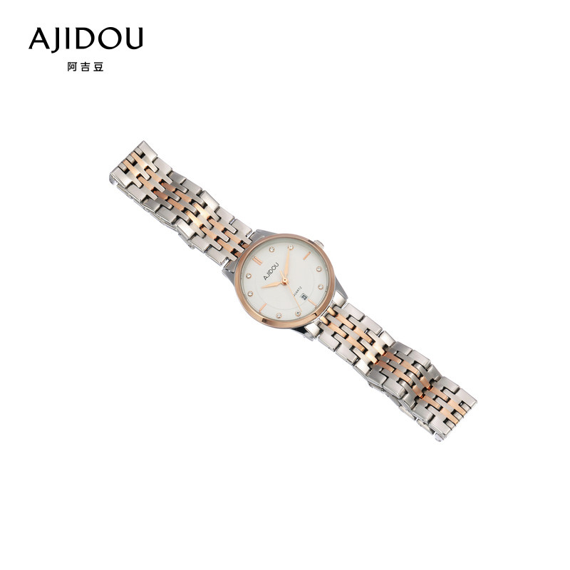 阿吉豆银色简约时装女士圆盘石英表 AJIDOU国产腕表