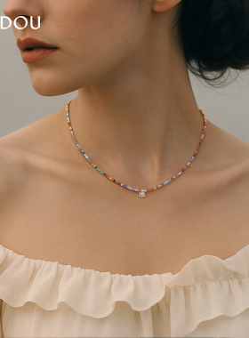 阿吉豆绿色锆石简约项链复古颈链