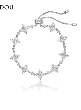 阿吉豆手饰女四叶草手链抽拉手串