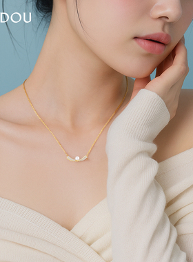 阿吉豆项链女款金色珍珠吊坠颈链