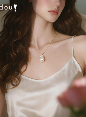 阿吉豆项链锁骨链毛衣链珍珠吊坠