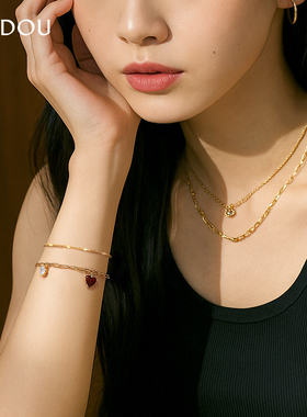 阿吉豆手链女款双层叠戴爱心手环