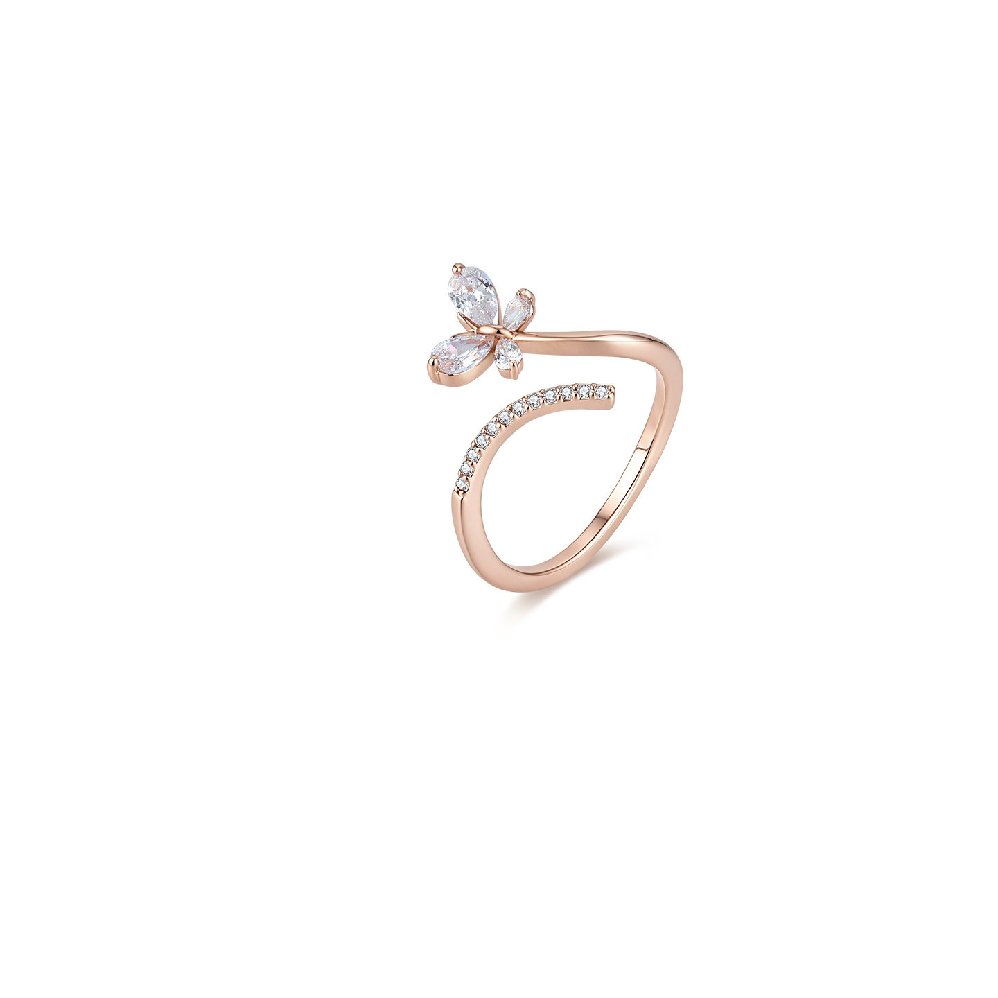 Ajidou Ring Rose Gold Butterfly Open Ring Tail Ring