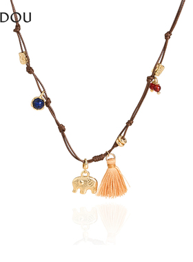 阿吉豆项链女锁骨链小象玛瑙吊坠