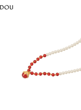 AJIDOU阿吉豆项链女款招财猫系列时尚红玛瑙气质锁骨链饰品配饰
